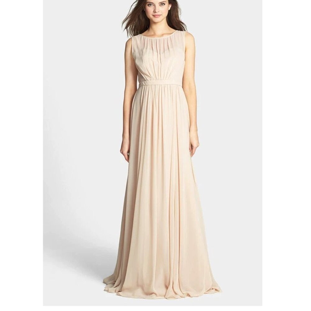 JENNY YOO Vivienne Pleated Chiffon Gown BRIDESMAID WEDDING PROM BLUSH 12